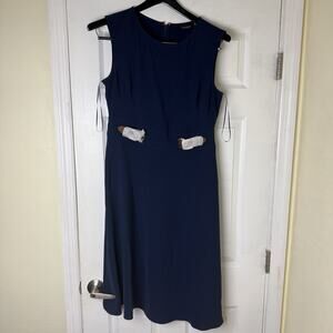 Lauren Ralph Lauren Dress Women’s 12 Blue Buckle Trim Double Faced Crepe